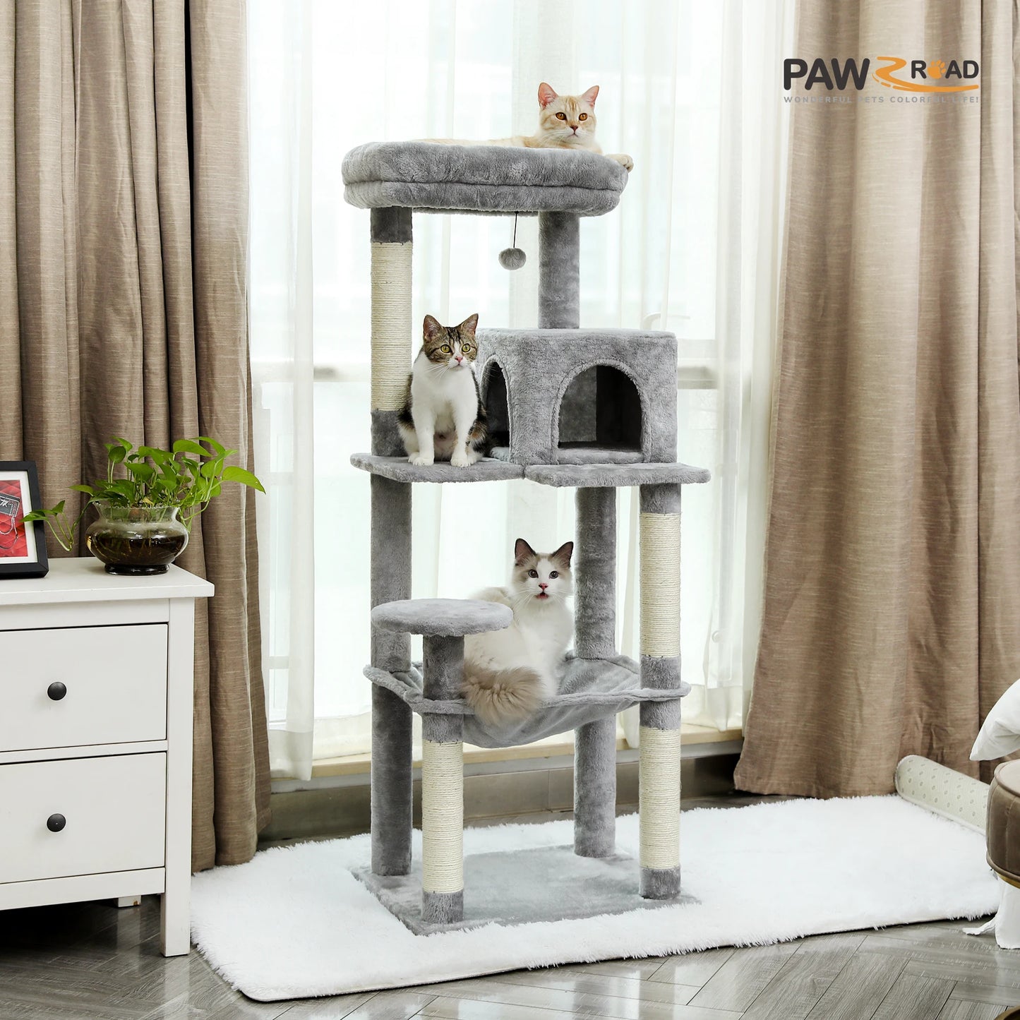 PAWZ Road Cat Tree Indoor Cozy Condo Tower With Hammock