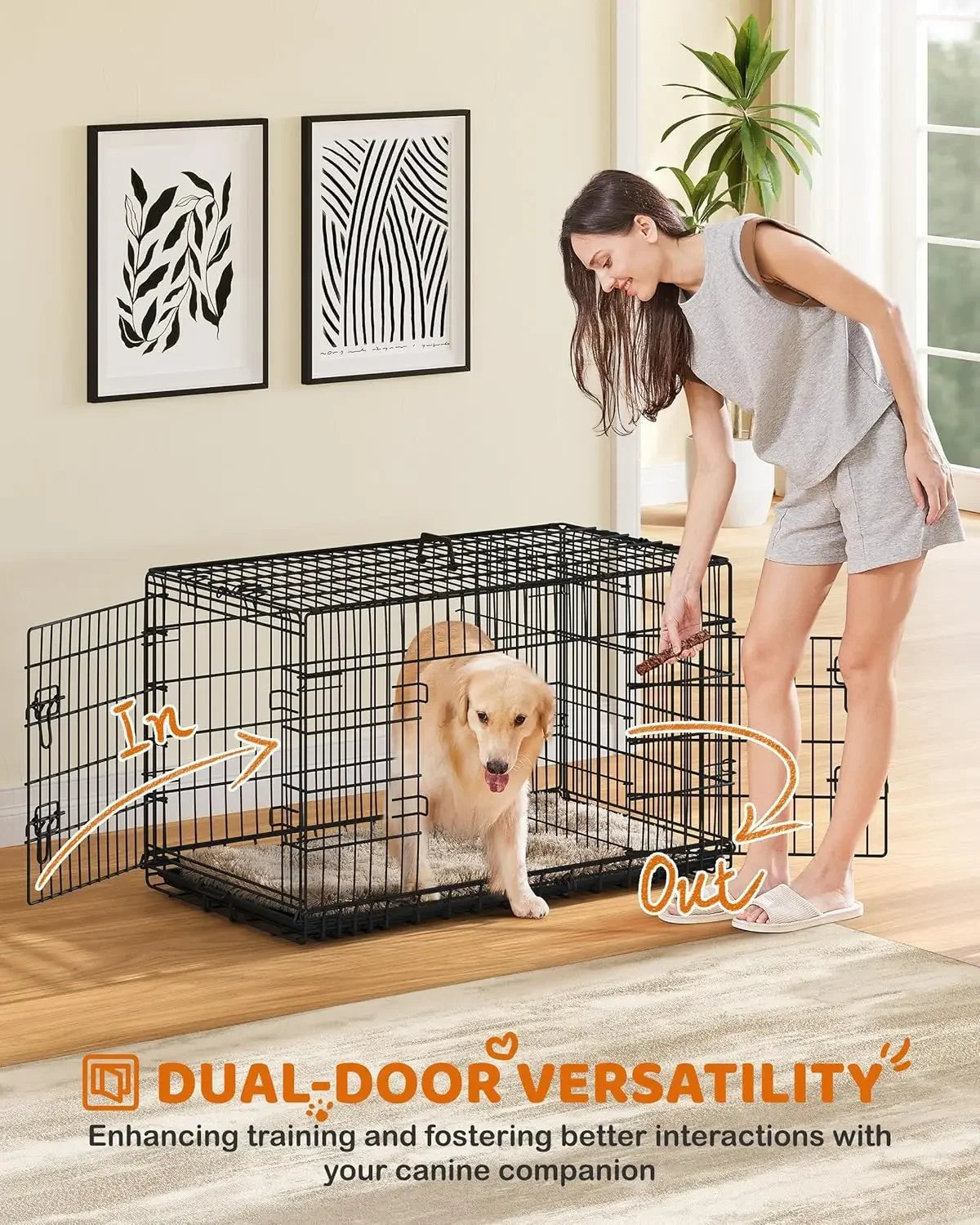 XMSJ Double Door Collapsible Metal Dog Crate With Tray
