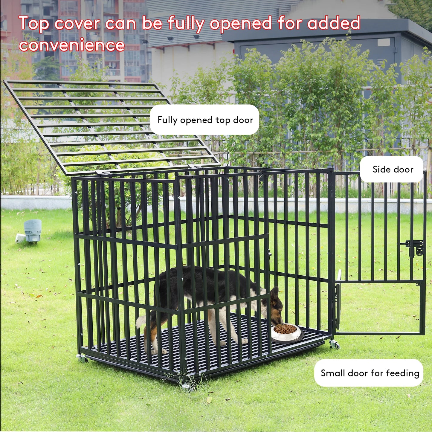 BINGOPAW Heavy Duty Dog Crate With Four Wheels And 3 Doors