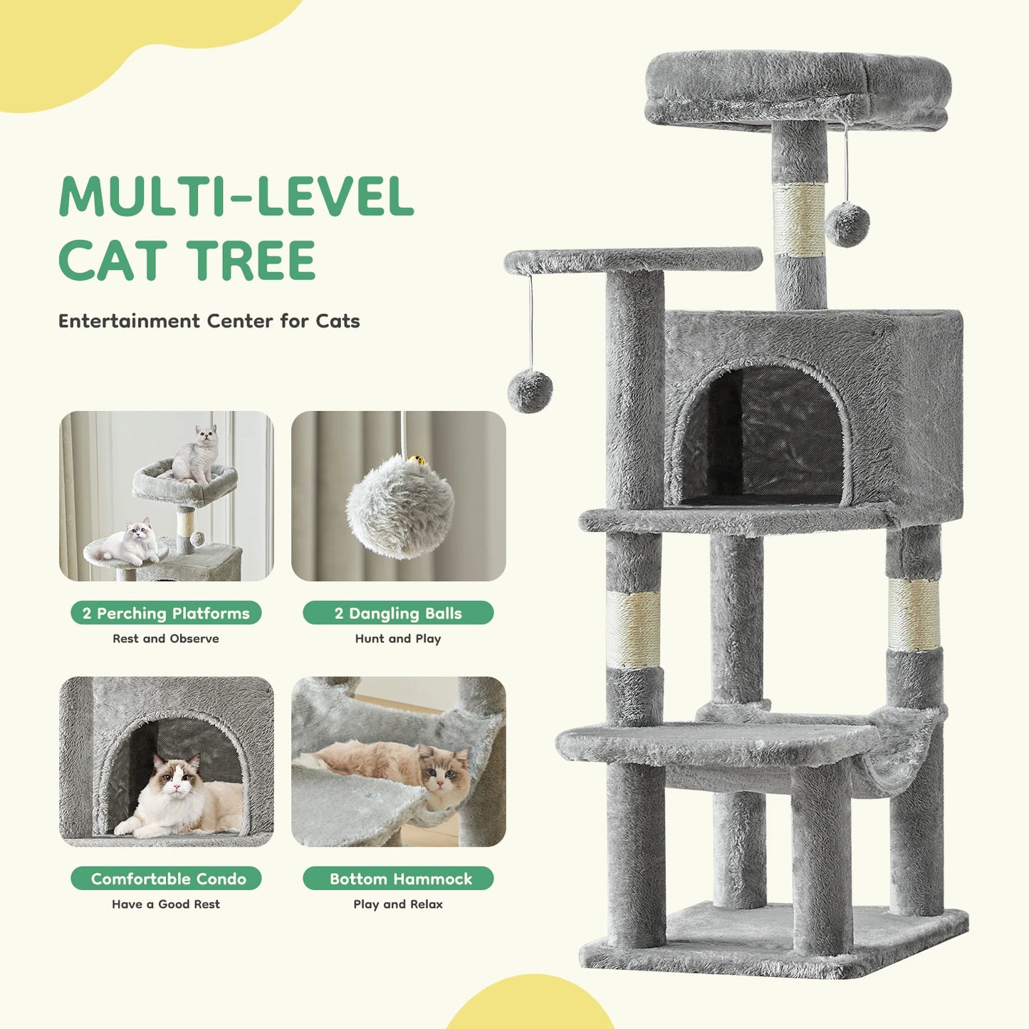 JHK Multi Cat Climbing Tree Tower With Sisal Posts Indoor