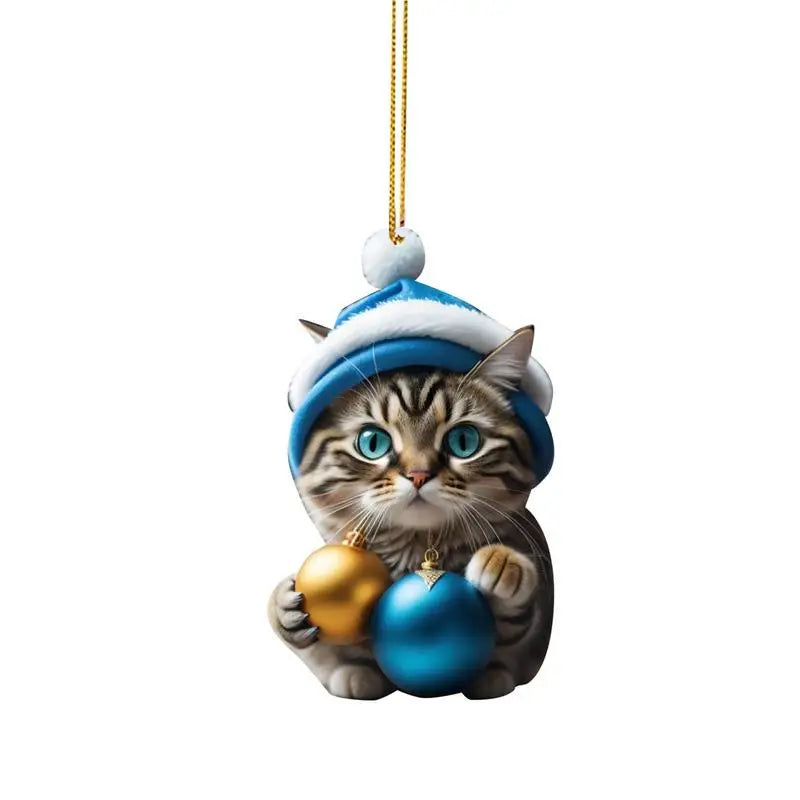 2D Funny Cat Hanging Christmas Ornament Car Rearview Mirror