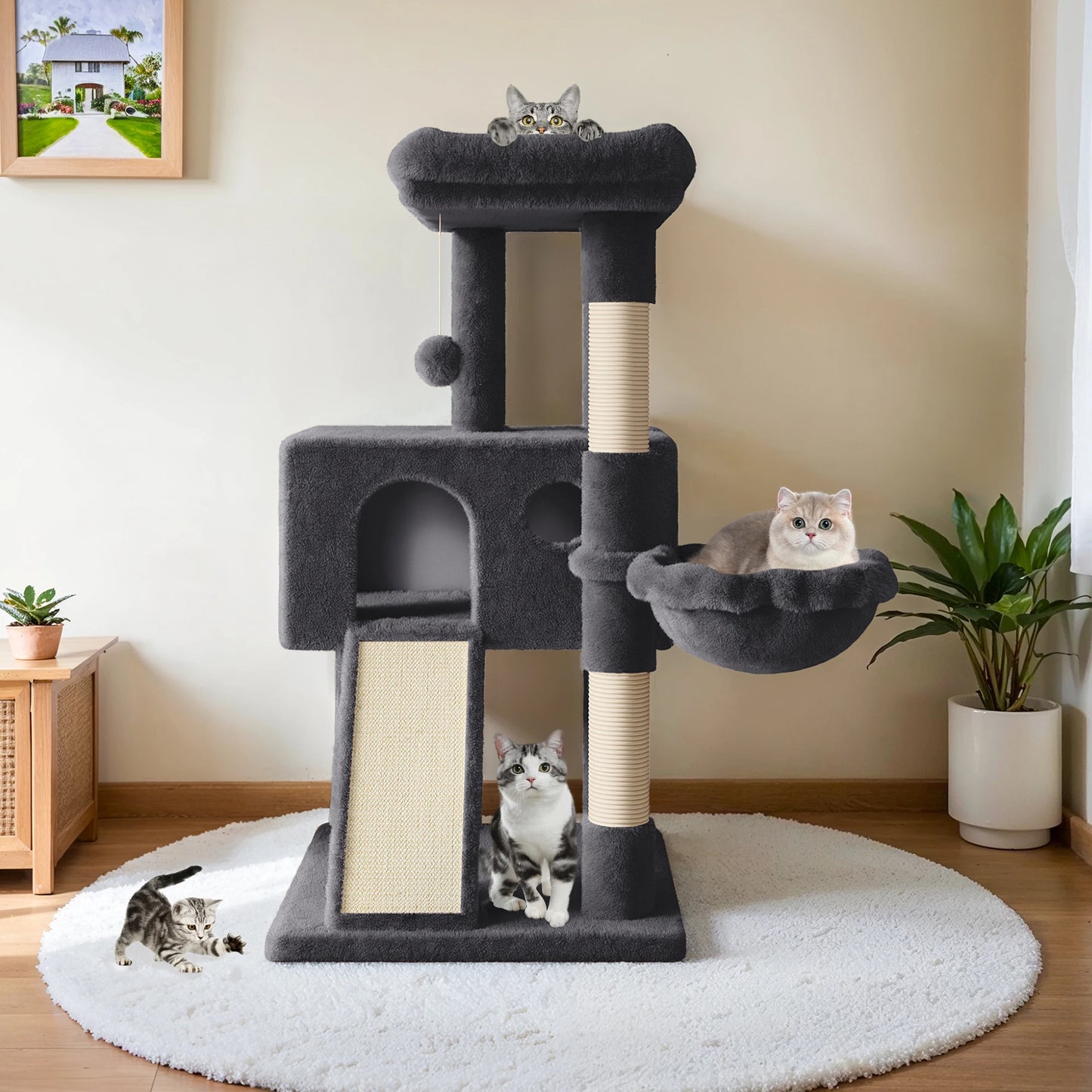 HOOMIC Cat Tree Multi Level Condo With Sisal Posts Hammock