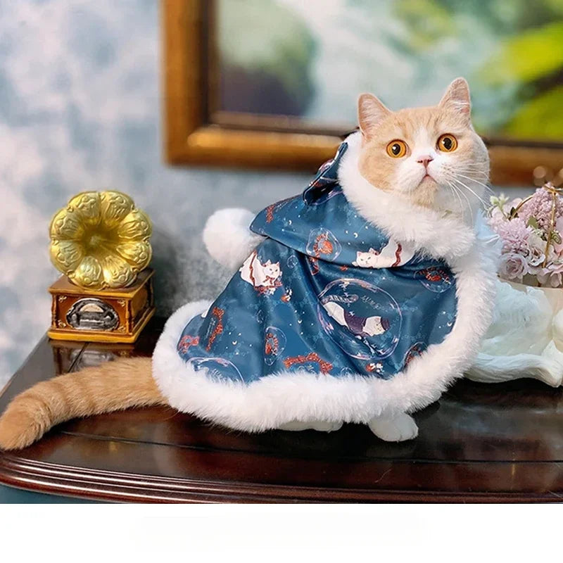 Christmas Pet Cloak For Cats Warm Winter Costume Cozy Apparel