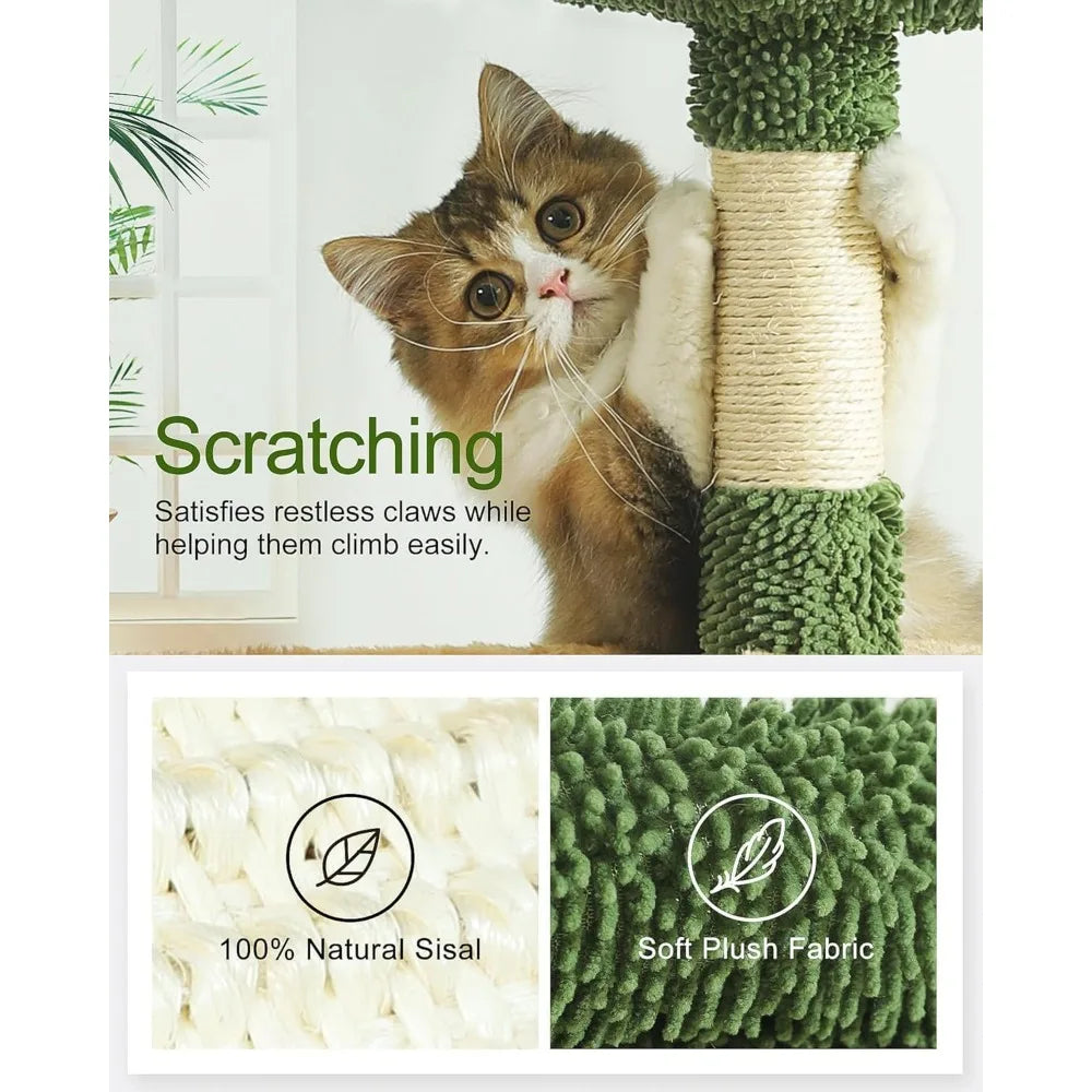 Cactus Cat Tree For Indoor Cats Multi Level Tower Hammock