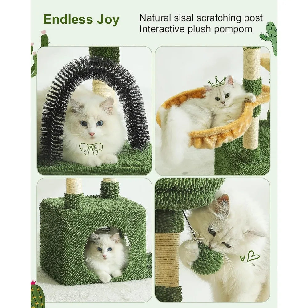 Cactus Cat Tree For Indoor Cats Multi Level Tower Hammock