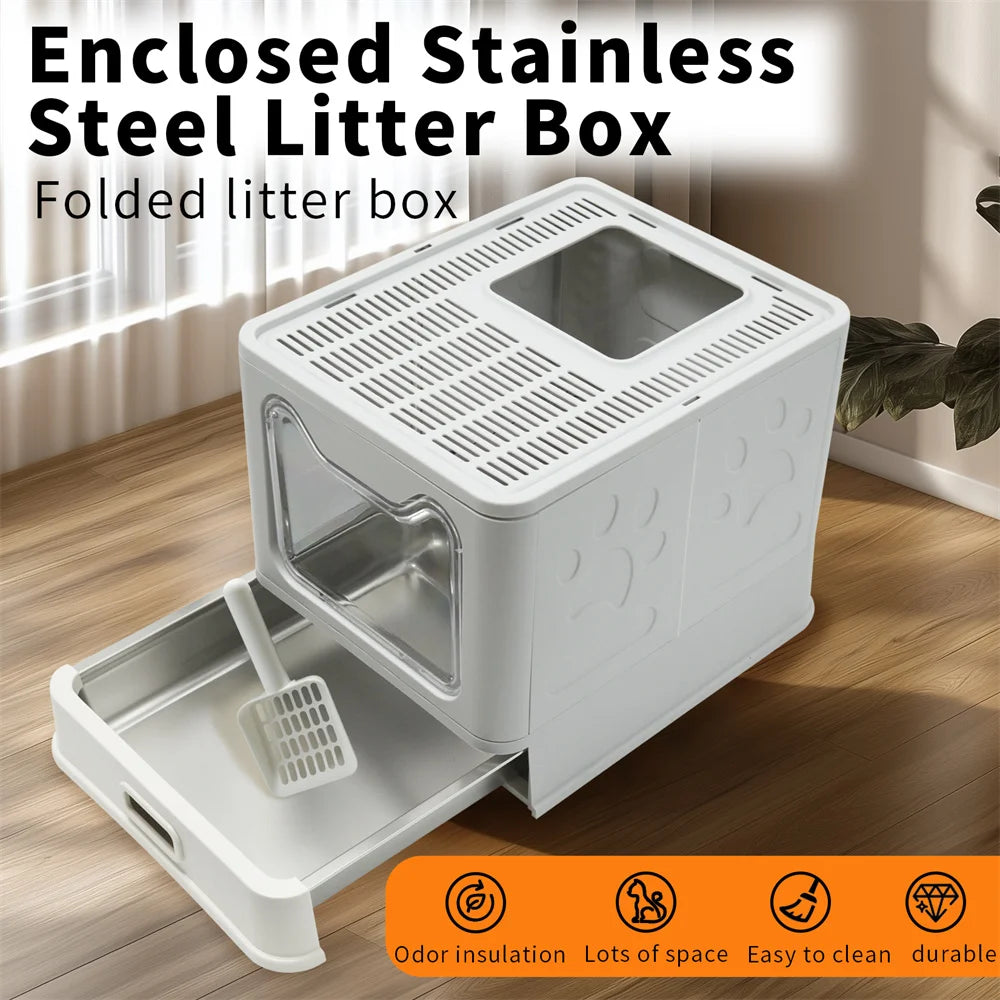Feature Enclosed Stainless Steel Cat Litter Box Lid Incl