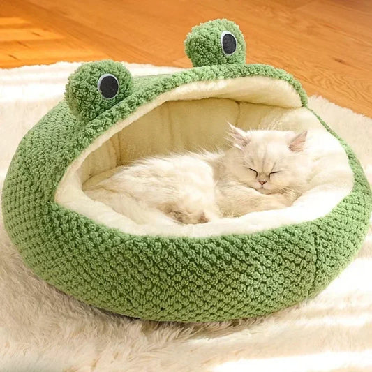 BPEDTCN Plush Frog Shape Cat House Nesting Bed For Cats