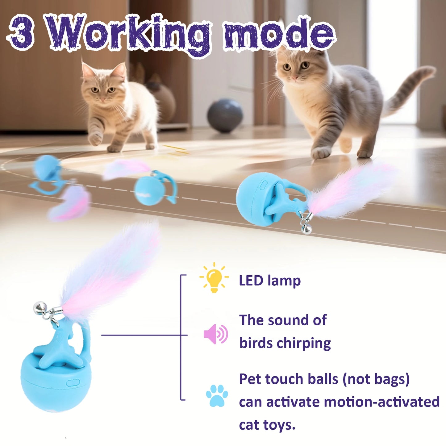 APWIKOGERH Motion Activated Chirping Cat Toy Ball Indoor