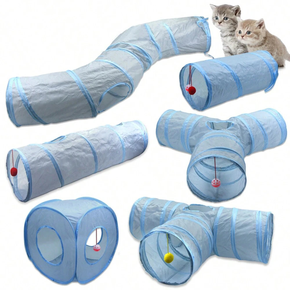 3 Way Foldable Cat Tunnel Interactive Toy With Peep Hole