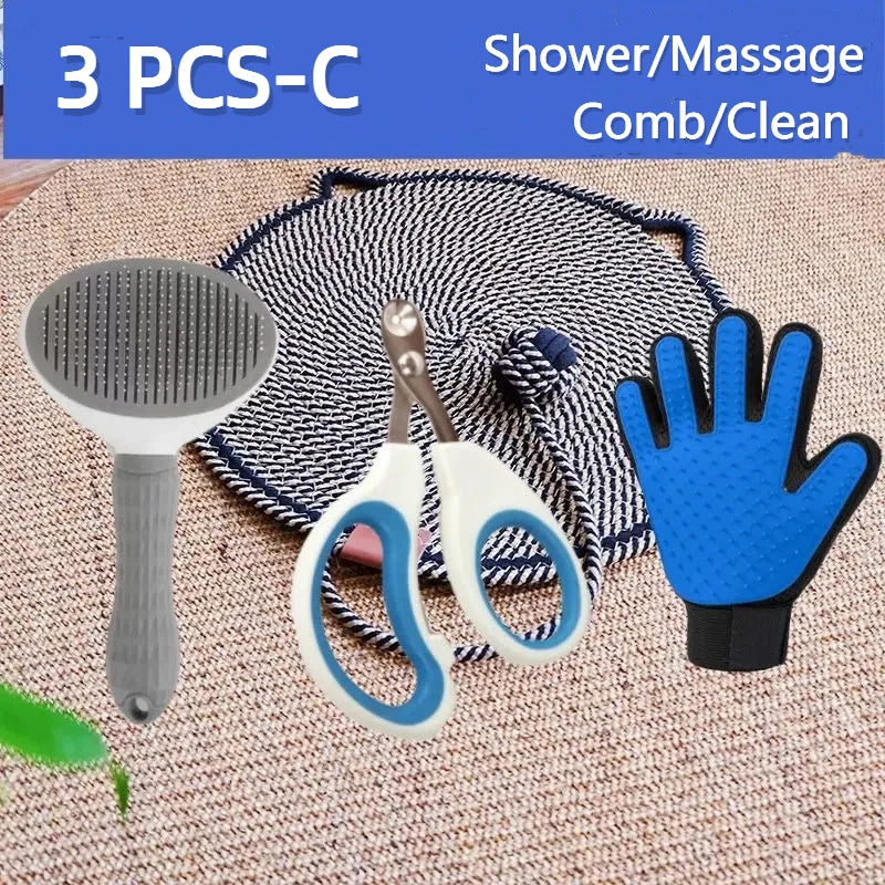 Hign Concerned Cat Grooming Kit Scissors Brush Gloves Comb