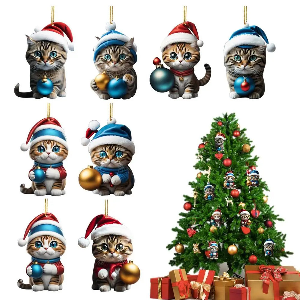 2D Funny Cat Hanging Christmas Ornament Car Rearview Mirror